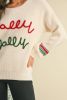 Beige Tinsel Holly Jolly Graphic Round Neck Sweater