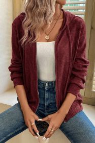 Red Dahlia Ribbed Zip Front Drawstring Hoodie (size: (US 8-10)M)