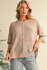 Light French Beige Contrast 3/4 Sleeve Crew Neck Sweater (size: (US 8-10)M)
