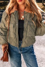 Jungle Green Teddy Collar Flap Pockets Quilted Puffer Jacket (size: (US 4-6)S)