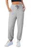 Light Grey Solid Color Fleece Lined Drawstring Waist Joggers