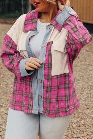 Red Plaid Print Patchwork Plus Size Shirt (size: (US 22W-24W)3X)