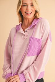 Light Pink Corded Patch Pocket Drawstring Henley Long Sleeve Tops (size: (US 4-6)S)