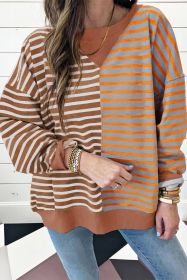 Brown Stripe Colorblock Drop Shoulder Oversize Sweatshirt (size: (US 8-10)M)