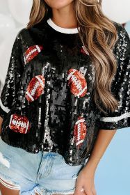 Black Sequin Game Day Rugby Half Sleeve T Shirt (size: (US 4-6)S)