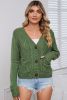 Green Pockets Buttons Textured Cropped Sweater Cardigan