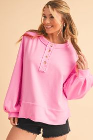 Sachet Pink Plain Drop Sleeve Henley Sweatshirt (size: (US 4-6)S)