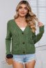 Green Pockets Buttons Textured Cropped Sweater Cardigan