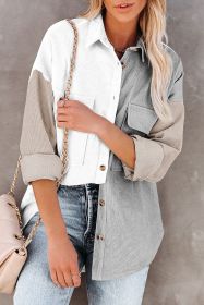 White Pocket Casual Color Block Button Up Shacket (size: (US 22-24)3XL)