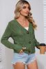 Green Pockets Buttons Textured Cropped Sweater Cardigan