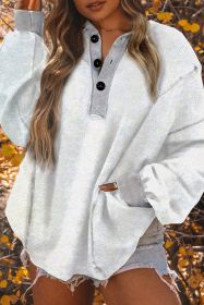 White Contrast Trim Collared Henley Sweatshirt (size: (US 4-6)S)