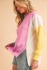 Bonbon Color Block Exposed Seam Patchwork Side Slits Sweatshirt