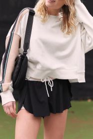 White Striped Color Block Exposed Seam Loose Sweatshirt (size: (US 8-10)M)