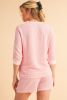 Pink Corded Contrast Trim Long Sleeve Top and Shorts Set