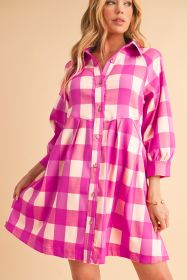 Rose Red Hidden Pocket Plaid Button Down Shirt Dress (size: (US 4-6)S)