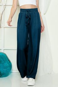 Blue Casual Drawstring Shirred Elastic Waist Wide Leg Pants (size: (US 38)S)