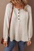 Oatmeal Waffle Knit Raglan Sleeve Loose Henley Top