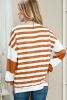 Brown Striped Colorblock Casual Drop Shoulder Sweatshirt