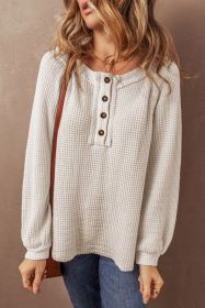 Oatmeal Waffle Knit Raglan Sleeve Loose Henley Top (size: (US 4-6)S)