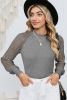 Gray Basic Crew Neck Dressy Striped Mesh Long Sleeve Top