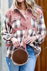 Brown Casual Plaid Colorblock Button Down Shacket (size: (US 4-6)S)