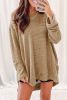 Khaki Plain Waffle Knit Drop Sleeve Side Slits Oversized Top