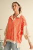 Orange Stripe Color Block Loose Fit Collared Drop Shoulder Sweatshirt