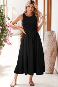 Black Solid Color Knitted Patchwork Sleeveless Midi Dress (size: (US 8-10)M)