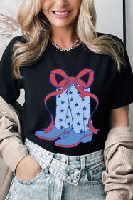 Black Star Boots Bow Knot Graphic Crew Neck T Shirt (size: (US 12-14)L)