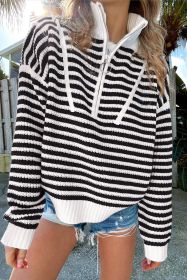 Black Stripe Zip Up Collar Drop Sleeve Sweater (size: (US 4-6)S)