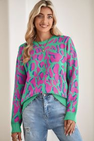 Green Abstract Print Ribbed Trim Baggy Sweater (size: (US 4-6)S)