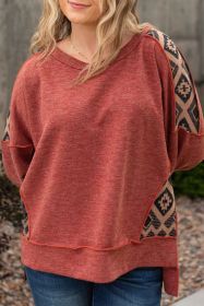 Redwood Burl Geometric Patchwork Plus Size High Low Sweatshirt (size: (US 22W-24W)3X)