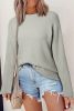 Gray Textured Knit Split Cuff Drop Shoulder Loose Sweater
