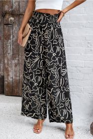 Black Boho Floral Print Elastic Waist Frill Pants (size: (US 4-6)S)