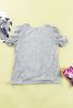 Silvery Ruched Puff Sleeve Sequins Short Sleeve Blouse