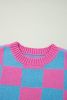 Sachet Pink Colorblock Checkered Knit Dolman Tee