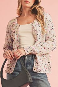 Apricot Confetti Knit Cropped Open Front Cardigan (size: (US 8-10)M)