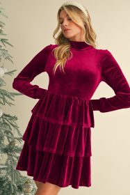 Racing Red Velvet High Neck Tiered Ruffle Mini Dress (size: (US 4-6)S)