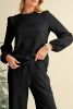 Black Textured Puff Sleeve Top and Pants Set