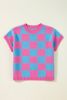 Sachet Pink Colorblock Checkered Knit Dolman Tee