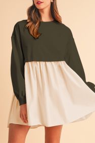 Jungle Green Sweatshirt Patchwork Flowy Pleated Mini Dress (size: (US 4-6)S)