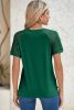 Blackish Green Seamed Detail Contrast Lace Raglan Sleeve Tee