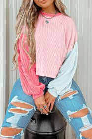 Pink Corded Colorblock Patchwork Long Sleeve Top (size: (US 4-6)S)