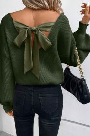Jungle Green Lantern Sleeve V Neck Knot Back Sweater (size: (US 4-6)S)