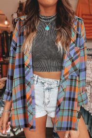 Orange Plaid Print Pocket Loose Shirt (size: (US 12-14)L)