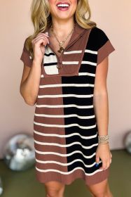 Black Stripe Color Block Short Sleeve Quarter Zip Mini Dress (size: (US 4-6)S)