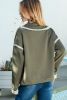 Green Snap Button Fleece Drop Shoulder Sweatshirt