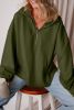 Moss Green Half Zipper Kangaroo Pockets Drop Shoulder Hoodie