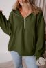 Moss Green Half Zipper Kangaroo Pockets Drop Shoulder Hoodie