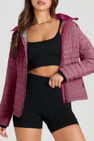 Burgundy Solid Color Quilted Zip-up Puffer Jacket (size: (US 8-10)M)